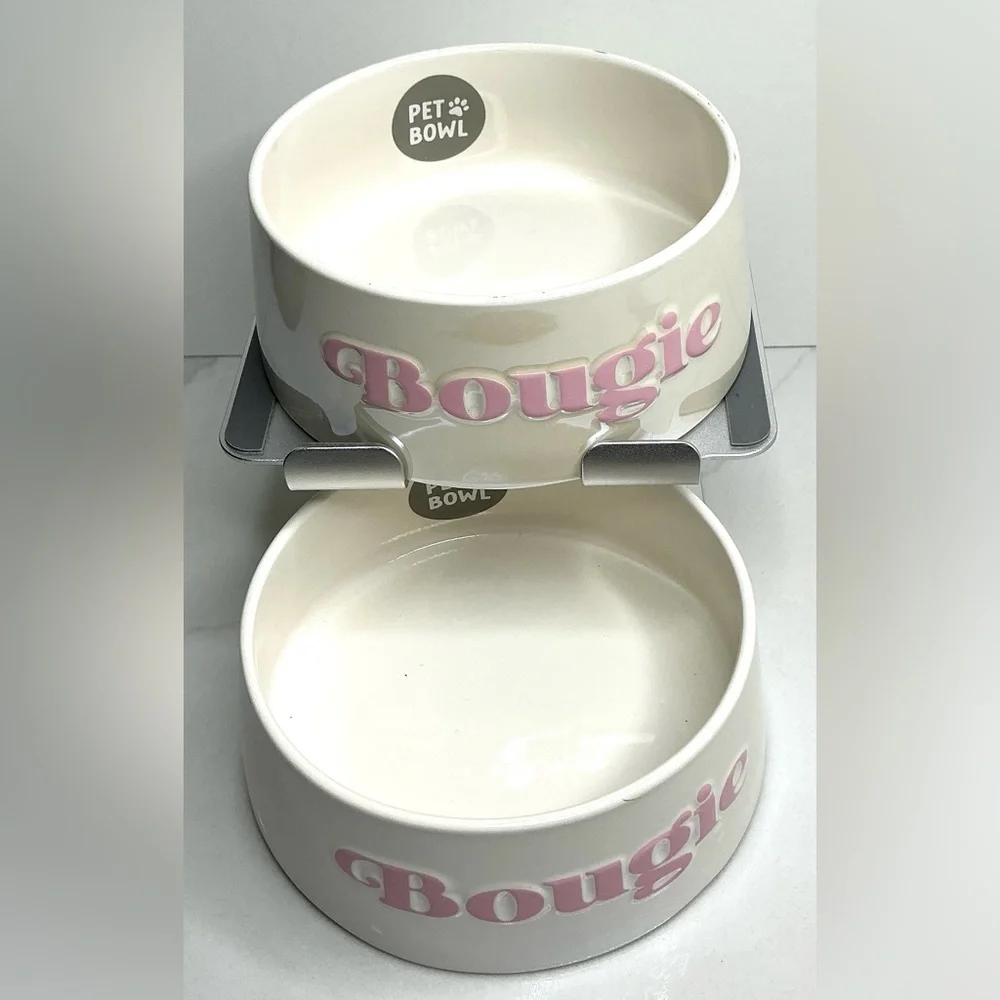 2 Rocky Bear Ceramic Pet Bowl Small 5” Bougie Hand Wash New
